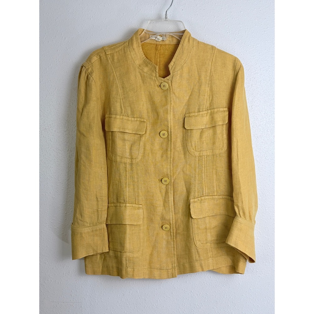 Eileen Fisher Mustard Organic Linen Utility Jacket Chore Workwear Pockets M